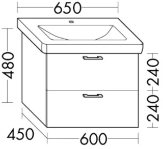 Burgbad Waschtischunterschrank Sys30 PG4 Sana 480x600x450 Eiche Schwarz, WUQU060F3449 WUQU060F3449