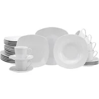 CreaTable Kombiservice Geschirr-Set Amelie (30-tlg), 6 Personen, Porzellan, Service, weiß, quadratische Form, 30 Teile, für 6 Personen