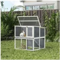 PawHut Kleintierstall Hasenstall aus Holz mit wetterfest aufklappbar Dach Freilaufgehege, für Kaninchen, Hühner Outdoor 98x95x102,5 cm Grau