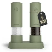 LARS NYSØM Gewürzmühle Kryd praktische Einhandbedienung per Drucktaste, (2 Stück), elektrische Salz- & Pfeffermühle mit Ständer