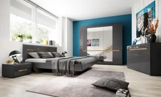 Bett HL1-31, 166 cm x 35 cm x 205 cm, grau/grau hochglanz/appenzeller Fichte NBHL1-31-grau