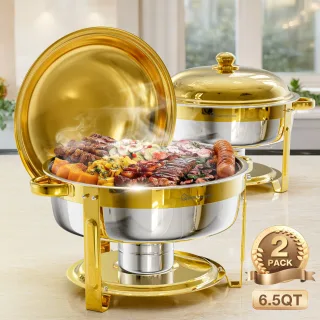 WARMOUNTS 6.5QT Chafing Dish Buffet Set with Lid 2/4/6 Pack Round Food Warmer for Catering Buffet with Lid Holder Stacka