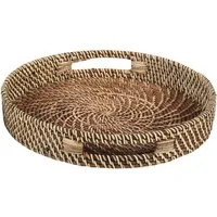 Casa Moro Dekotablett Rattan Serviertablett BEA rund mit Griffen (Servierplatte rustikal geflochten, Boho Chic Servierteller Deko-Tablett), dekoratives Tablett für Getränke, Frühstück, Tee, Service