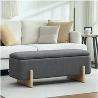 HOMCOM Sitzbank Polsterbank mit Leinenoptik, Sitztruhe Sicherheitsscharniere (Bettbank, 1-St., Polsterbank mit Stauraum), für Wohnzimmer, Schlafzimmer, Flur, 111 x 44 x 44,5 cm, Dunkelgrau