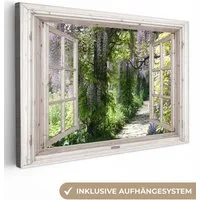 OneMillionCanvasses® Leinwandbild Blauer Regen - Blumen - Aussicht - Baum - Frühling, Fotodruck (1 St), Leinwand Bilder Klein, Wand Dekoration Aesthetic 30x20 cm