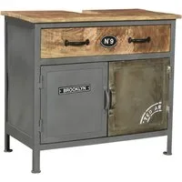 massivum Waschbeckenunterschrank Pinetown, Badschrank grau, Metall-Holz Mix