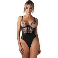 Obsessive Stringbody Vila Blanes Body mit floraler Stickerei - schwarz, beige (1-tlg) Bügel-Cups, dreistufig verstellbarer Verschluss im Schrittbereich