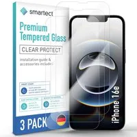 smartect Displayschutzglas Schutzglas Panzerfolie Klar für iPhone 16e, Set, 3 Stück, Schutzfolie Glasschutz Bildschirm