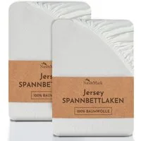 NatureMark Spannbettlaken 2er-Set Jersey Spannbetttuch 100% Baumwolle, 100% Baumwolle, Gummizug: rundum, (2 Stück), Naturweiß