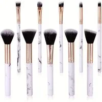 Montegoni Make-up Set 10x Make up weiche Pinsel Set Pink Marble Foundation Puder Kosmetik, 10 Stück Kosmetikpinsel Set, Weiche Borsten langlebig formstabil präzise Anwendung modernes Design