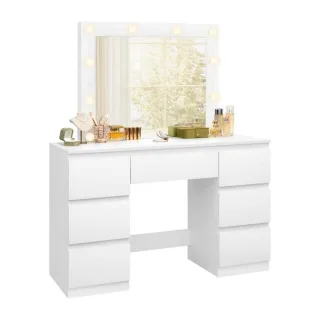 Woltu Schminktisch, Weiß, Holzwerkstoff, Glas, 7 Schubladen, Rechteckig,Rechteckig, 107x140.5x39.5 cm, Schlafzimmer, Schminktische