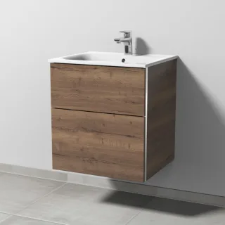 Sanipa 3way Waschtischunterbau zu Geberit Renova Plan Slim Waschtisch mit 2 Auszügen, Eiche-Tabak BR68550