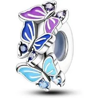 PANDACHARMS Bead Bunte Schmetterlinge Zwischenelement Stopper Charm, Silber, Zirkonia