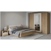 Home affaire Schlafzimmer-Set Bitry,Set 4-St(Bett 180 cm, 2xNako, Drehtürenschrank), Komplettschlafzimmer, viel Stauraum, fühlbare Struktur, Holzoptik