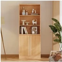 VOWNER Bücherregal 5-stöckig mit 2 Holztüren, 180 cm hoher Standregal mit offenen Fächern, 1-tlg., Mehrzweckschrank, Wohnzimmerschrank, Küchenregal, Sideboard