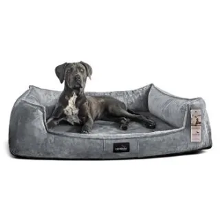 Tierlando ® Orthopädisches Hundebett FRANKLIN Kuscheliger Teddy-Stoff - Hundesofa graphit/nature 1,3 m, 25 cm, 1 m
