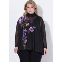 MIAMODA Longbluse Mesh-Bluse oversized Blumenmotiv blickdichtes Top