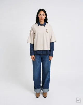 Smith&Soul - Boxy Cropped Sweatshirt Shortsleeves oat milk - Gr. - XL