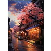 TPFLiving Kunstdruck (OHNE RAHMEN) Poster - Leinwand - Wandbild, Japan Anime Tokio Straßenlandschaft Kirschblüte Leinwand (Leinwandbild XXL), Farben: Schwarz, Weiß, Grün, Blau, Orange -Größe: 20x30cm