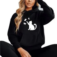 Banco Kapuzenpullover Damen Katze Cat Liebhaber Unifarben hochwertiger Druck