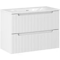 Lomadox Waschtisch NEWPORT-56-WHITE, 81cm breit mit Keramikwaschbecken, weiß mit gerillter Front