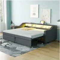 Flieks Daybett, Ausziehbares Polsterbett Schlafsofa 90/180x200cm mit USB-Laden