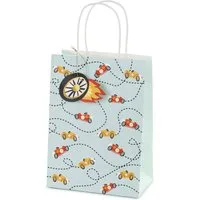 partydeco Aufbewahrungstasche, Geschenktüte Auto mit Henkel 18x25x10cm Blau / Rot / Gelb
