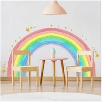 Montegoni Wandtattoo Wandtattoo XXL Regenbogen Sterne Kinderzimmer Aufkleber bunt Wanddeko (Wandsticker süße Wanddeko Wandbild Junge Mädchen), XXL Kinderzimmer Sticker, Wanddeko Wandbild Junge Mädchen