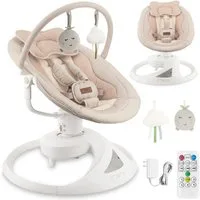 MoMi Babyschaukel PEARL Babywippe mit Bluetooth, 360° Sitzdrehung, 2 Modi in Beige, 360° drehbarer Sitz, Bluetooth-Musikwiedergabe, 2 Schaukelmodi