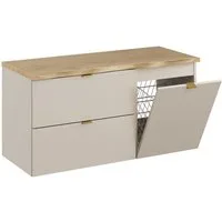 Lomadox Waschbeckenschrank DURANGO-56 100 cm breit in Kaschmir und Eiche mit Baumkantenoptik & Wäschekorb