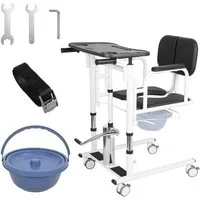 Rutaqian Toiletten-Rollstuhl Toilettenrollstuhl für Senioren und eingeschränkte Personen, bis 200kg, Patientenlift Transferstuhl mit 180 Grad Sitzfläche,höhenverstellbarer
