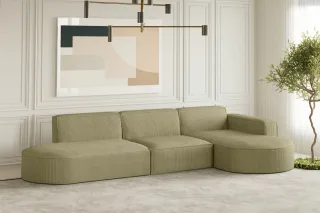 Ecksofa Designersofa PALMA in Stoff Scala Kiwi Ottomane Rechts