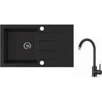 manestein Granitspüle Athena Granit Küchenspüle mit Schwarz Armatur und Siphon 76x44cm, Rechteck, 76/18 cm, (inklusive ablaufgarnitur und Armatur), mit Abtropffläche