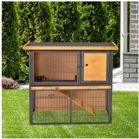 PawHut Kleintierstall aus Holz mit Bitumendach, 2-in-1 Stall & Auslauf, Rampe, Schublade