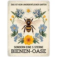speecheese Metallschild Biene mit Blumen DAS IST KEIN UNORDENTLICHER GARTEN Metallschild XL