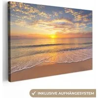 OneMillionCanvasses® Leinwandbild Strand - Sonnenuntergang - Meer, Fotodruck (1 St), Leinwand Bilder Klein, Wand Dekoration Aesthetic 30x20 cm