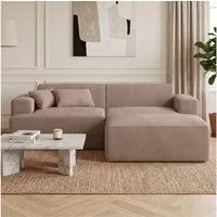 skølm Sofa Freki aus Cord, Vollschaumcouch mit Federkern und Vakuum-Kompression, Taupe, Couch 2 Sitzer mit Hocker und 2 Kissen, kein Aufbau erforderlich