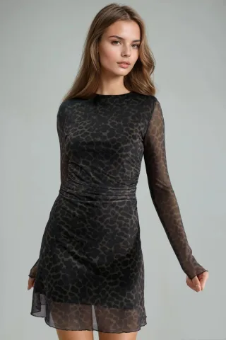 A-Linien Leopardenmuster Mini-Kleid