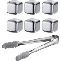 Thiru Eiswürfel-Steine BPA-frei aus lebensmittelechtem Edelstahl, 7-tlg. Set inklusive Zange, 7-tlg. Set inklusive Zange, BPA-frei, lebensmittelechtes Edelstahl