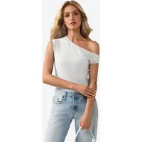 Imily Bela Tanktop Damen Sommerliche Rippstricktops mit One-Shoulder (Packung, 1-tlg., 1per-Pack) einfarbig