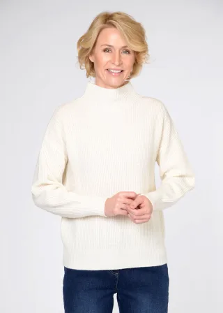 CLARINA - Stehbund-Pullover 1/1 Arm, uni offwhite - Gr. - 46