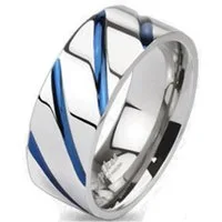 BUNGSA Fingerring 54 (17.2) Bungsa TITAN RING silber-blau - Ring blauen Streifen (Ring, 1-tlg), Damen Herren