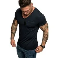 Amaci&Sons T-Shirt PATERSON Basic Oversize T-Shirt mit V-Ausschnitt Herren Vintage Basic Shirt mit V-Ausschnitt und Brusttasche