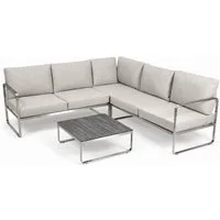 Greemotion Gartenlounge-Set Sydney Edelstahl-Ecklounge beige mit Tisch und Liegefunktion, (inkl. Auflagen), Farbe Edelstahl/Beige