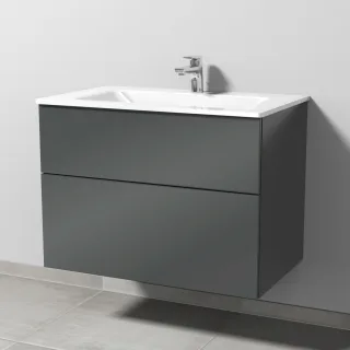 Sanipa 3way Glas-Set Glas-Waschtisch und Unterbau mit 2 Auszügen, Anthrazit-Glanz SF20279