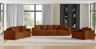 Sofaset Designersofas MEGAN 3-2-1 in Stoff Poso Rostbraun