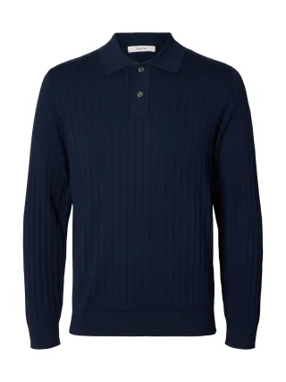 selected men - SLMTORINO LS KNIT RIB POLO NOOS Navy Blazer - Gr. - M