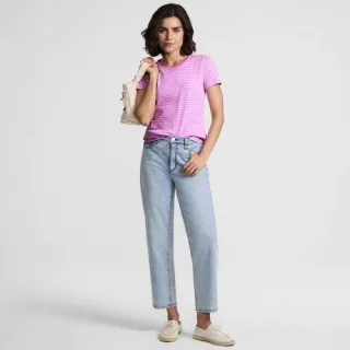Feinripp-Shirt mit Rundhalsausschnitt und kurzen Ärmeln für Damen, Damen, size: regular, Schwarz, Baumwolle/Elasthan, by Lands' End