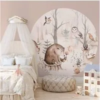 K&L Wall Art Fototapete Fototapete Kvilis Waldtiere Kinderzimmer Bär Reh Eule Hase Vliestapete, Tierfreunde Tapete