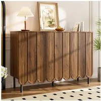 Merax Sideboard in Holzoptik mit Push-to-Open-System (Buffetschrank Anrichte, 1 St), Kommode mit 3 Wellentüren & verstellbaren Regalen, 120x35x80cm